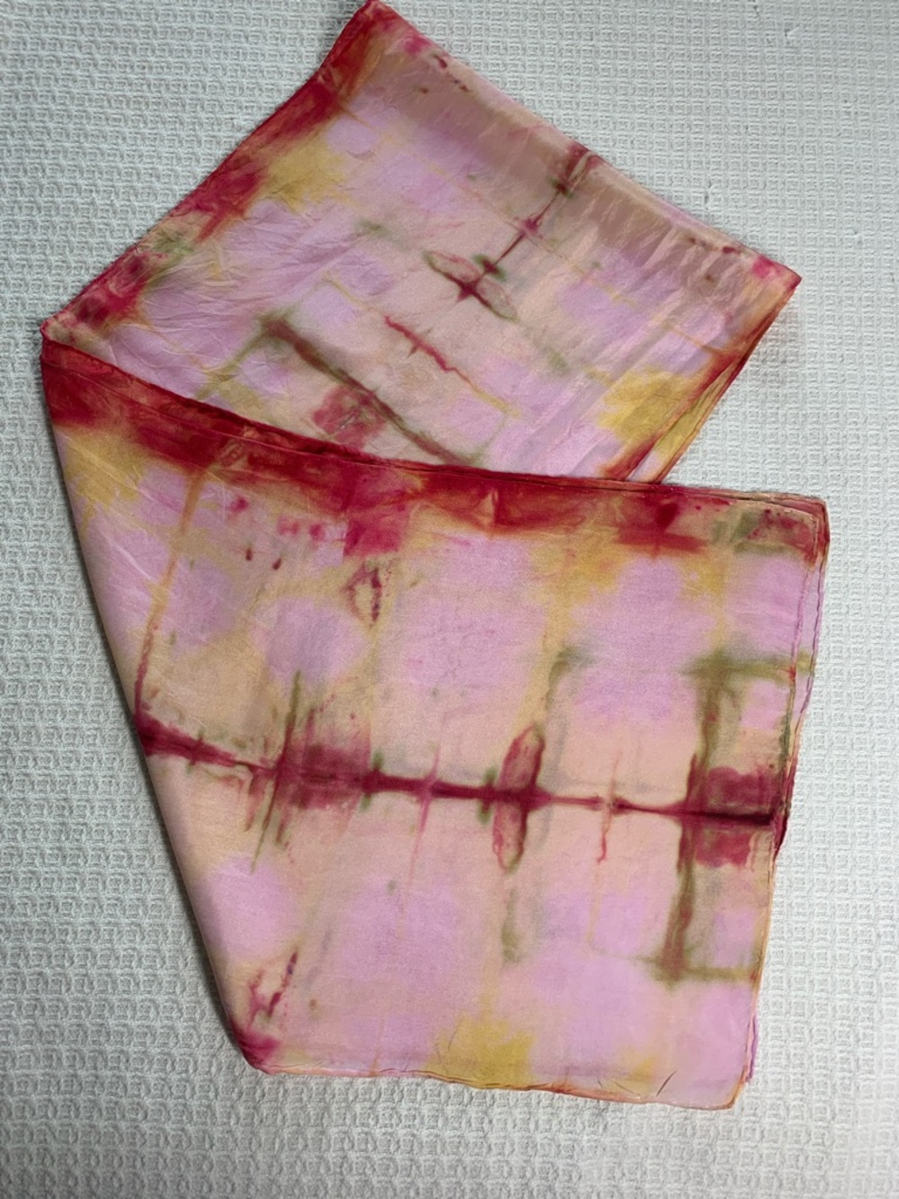 Pink and yellow silk tie dye scarf